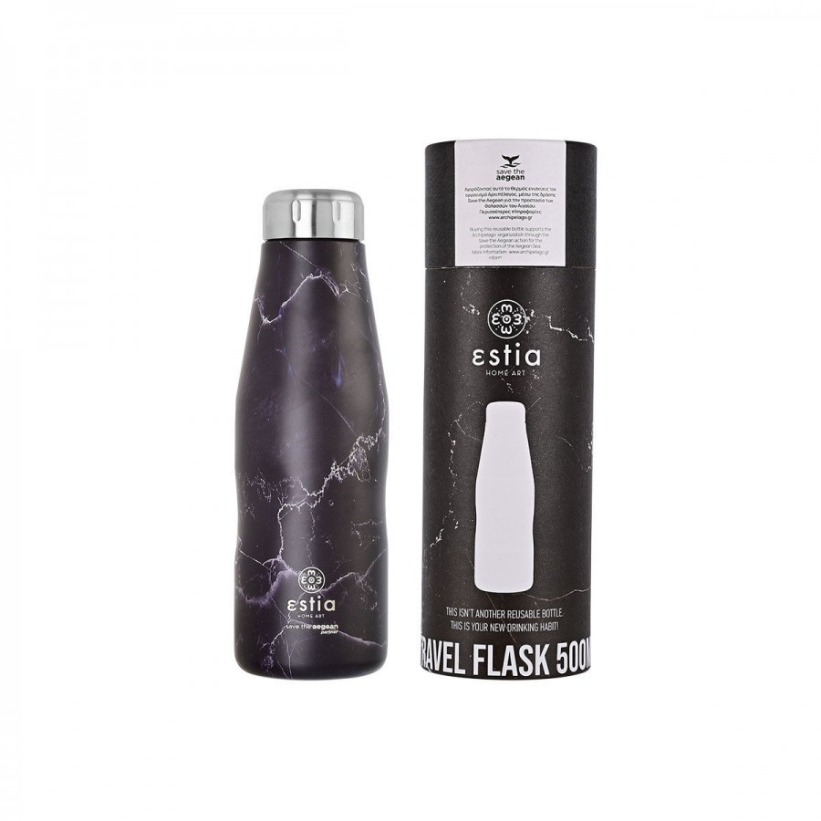 ESTIA ΘΕΡΜΟΣ TRAVEL FLASK SAVE THE AEGEAN 500ml PENTELICA BLACK ESTIA ΘΕΡΜΟΣ TRAVEL FLASK SAVE THE AEGEAN 500ml PENTELICA BLACK