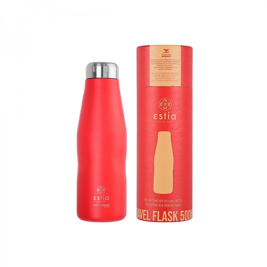 ESTIA ΘΕΡΜΟΣ TRAVEL FLASK SAVE THE AEGEAN 500ml SCARLET RED ESTIA ΘΕΡΜΟΣ TRAVEL FLASK SAVE THE AEGEAN 500ml SCARLET RED