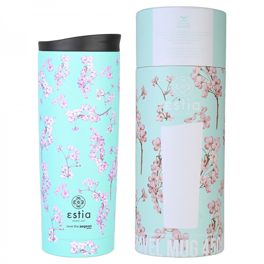 ESTIA ΘΕΡΜΟΣ TRAVEL MUG SAVE THE AEGEAN 500ml BLOSSOM GREEN ESTIA ΘΕΡΜΟΣ TRAVEL MUG SAVE THE AEGEAN 500ml BLOSSOM GREEN