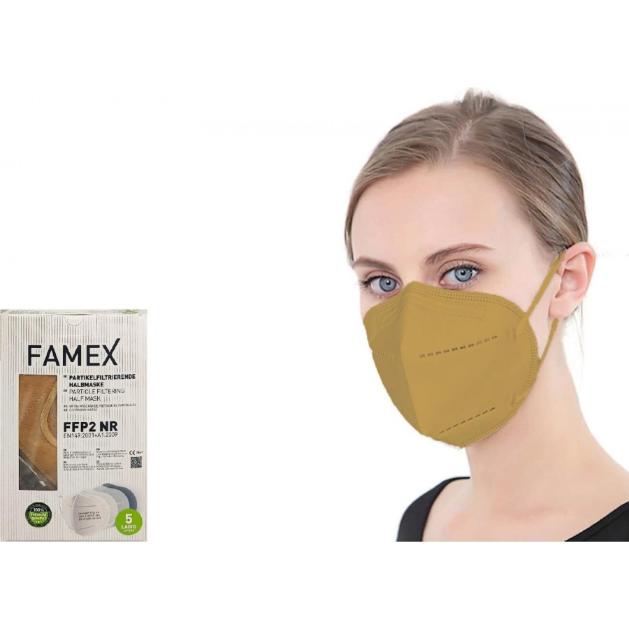 Famex Μάσκα Προστασίας FFP2 Particle Filtering Half NR σε Καφέ χρώμα 10τμχ