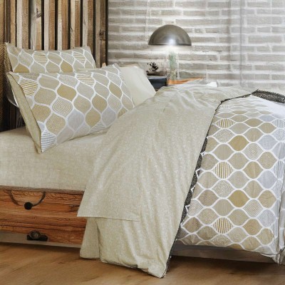 Σετ Παπλωματοθήκη Υπέρδιπλη Geo Beige 3Τμχ 230X240 Espree