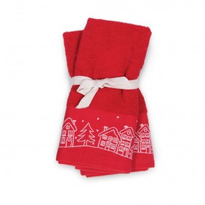 Χριστουγεννιάτικες Πετσέτες Σετ 2Τμχ Christmas Village Red 30X50 Nef-Nef