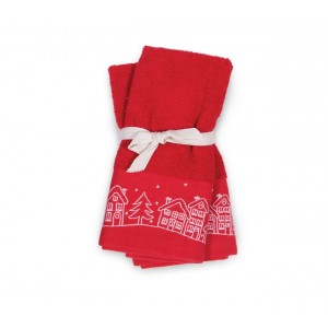 Χριστουγεννιάτικες Πετσέτες Σετ 2Τμχ Christmas Village Red 30X50 Nef-Nef