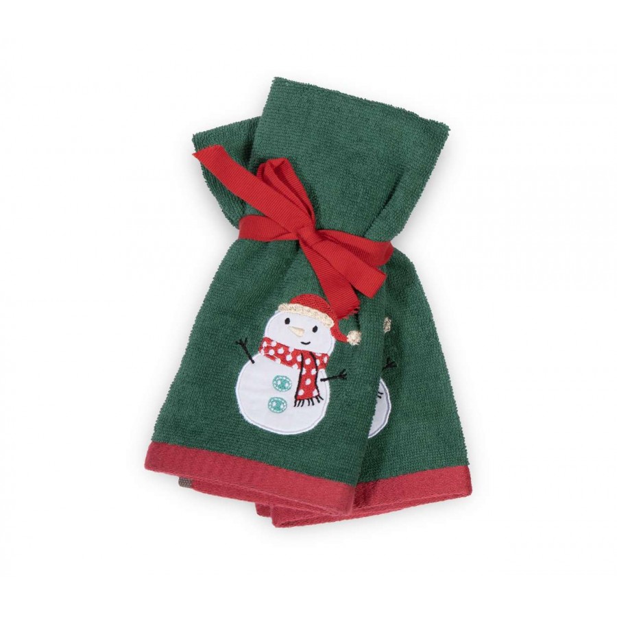 Χριστουγεννιάτικες Πετσέτες Σετ 2Τμχ Funny Snowman Green 30X50 Nef-Nef