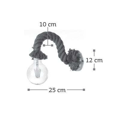 InLight Επιτοίχιο φωτιστικό από καφέ σχοινί και μαύρο μέταλλο 1XE27 D:25cm (43367-BL)