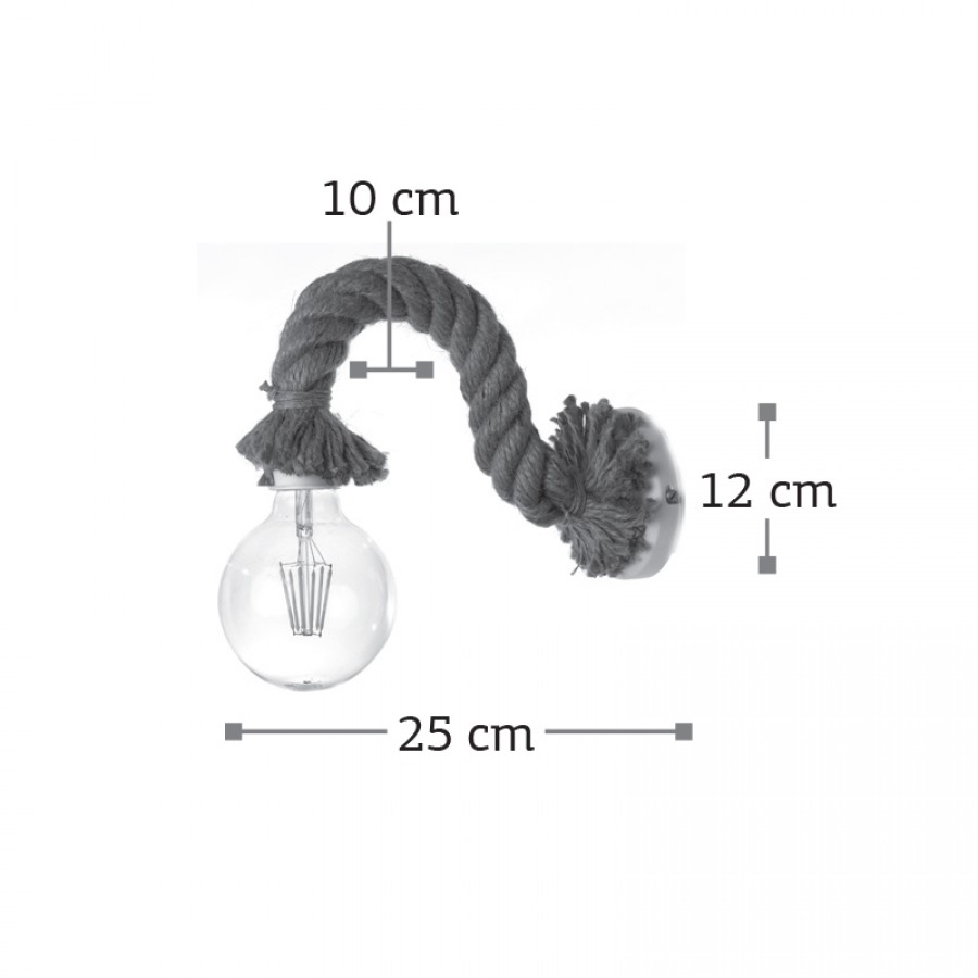 InLight Επιτοίχιο φωτιστικό από καφέ σχοινί και μαύρο μέταλλο 1XE27 D:25cm (43367-BL)
