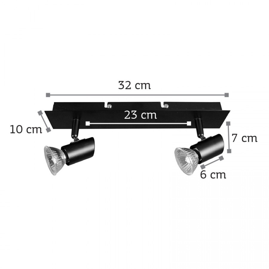 InLight Επιτοίχιο σποτ από μέταλλο σε μαύρη απόχρωση 2XGU10 D:25cm (9078-2Φ-Μαύρο)