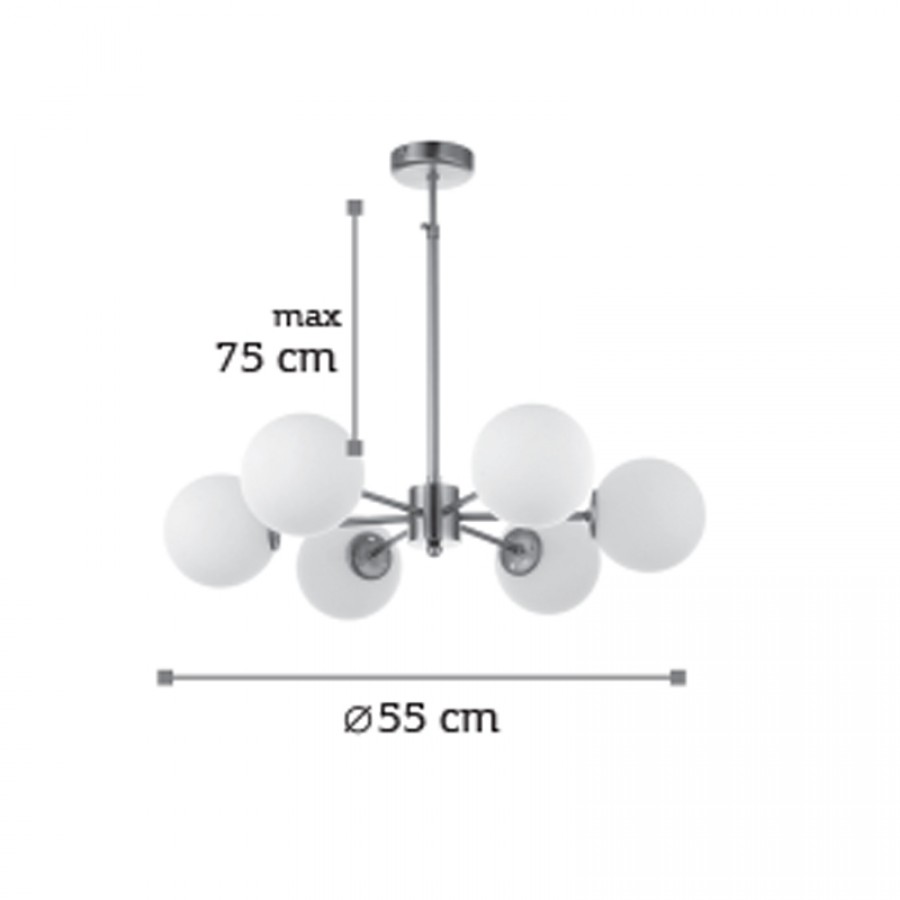 InLight Κρεμαστό φωτιστικό από χρώμιο μέταλλο και λευκή οπαλίνα 6XG9 D:55cm (5321-6)