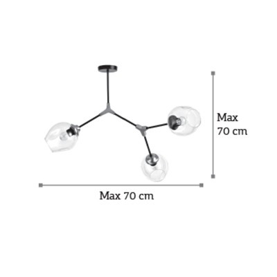 InLight Κρεμαστό φωτιστικό από μαύρο μέταλλο και διάφανο γυαλί 3XE27 D:70cm (6129-3-GL)