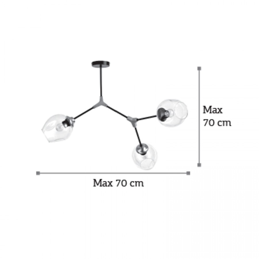 InLight Κρεμαστό φωτιστικό από μαύρο μέταλλο και διάφανο γυαλί 3XE27 D:70cm (6129-3-GL)