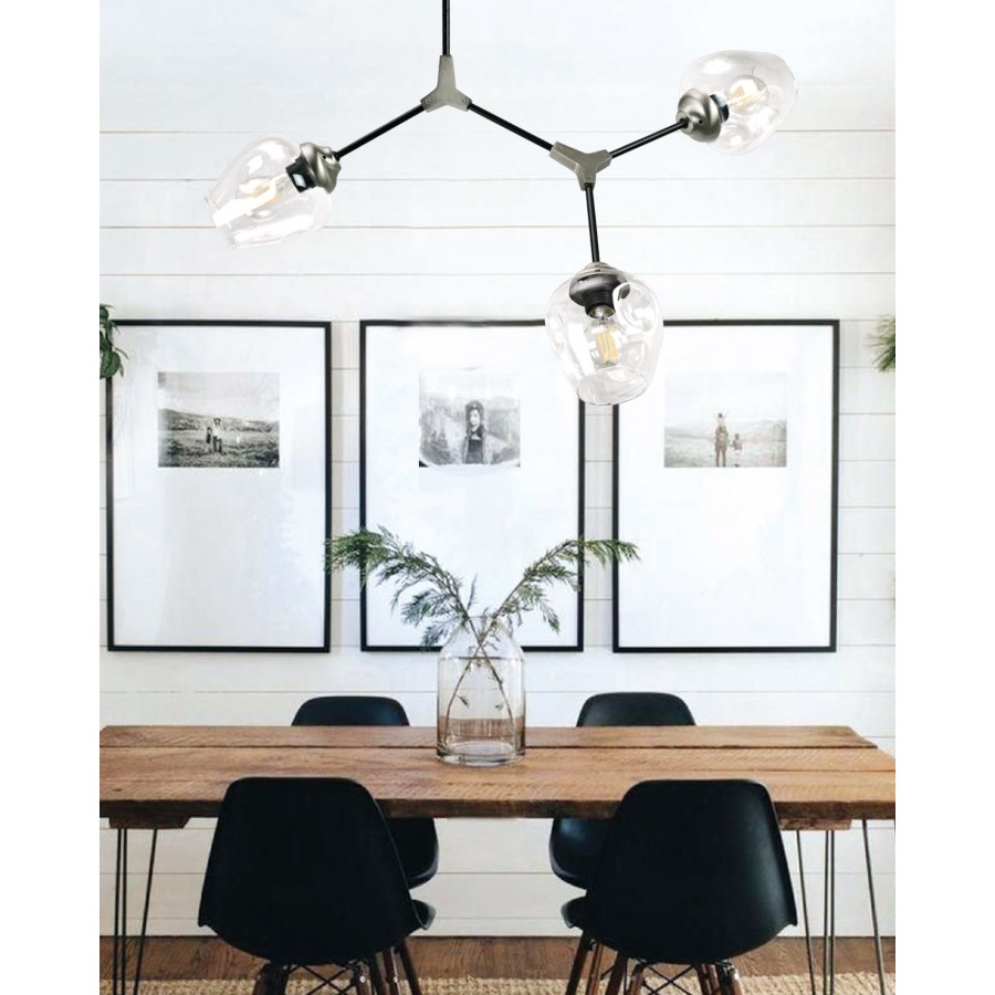 InLight Κρεμαστό φωτιστικό από μαύρο μέταλλο και διάφανο γυαλί 3XE27 D:70cm (6129-3-GL)