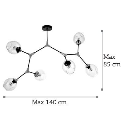 InLight Κρεμαστό φωτιστικό από μαύρο μέταλλο και διάφανο γυαλί 6XE27 D:140cm (6129-6-ΝΜ)