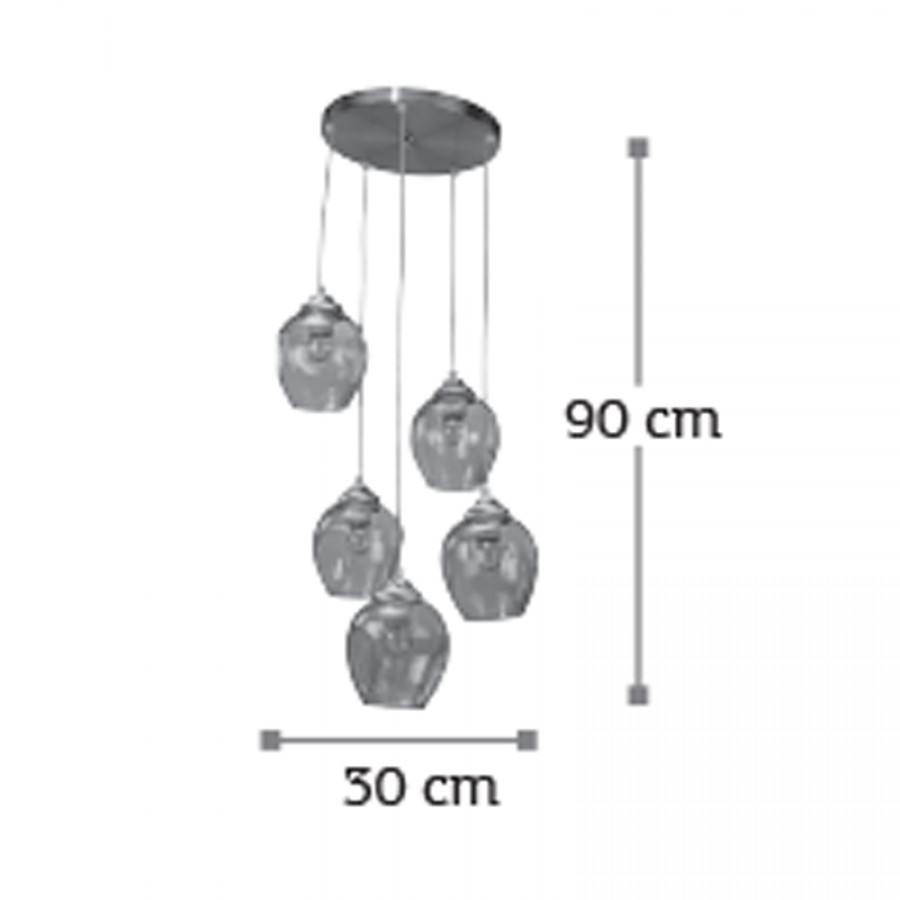 InLight Κρεμαστό φωτιστικό από μαύρο μέταλλο και φιμέ γυαλί 5XE27 D:30cm (4474-5-BL)