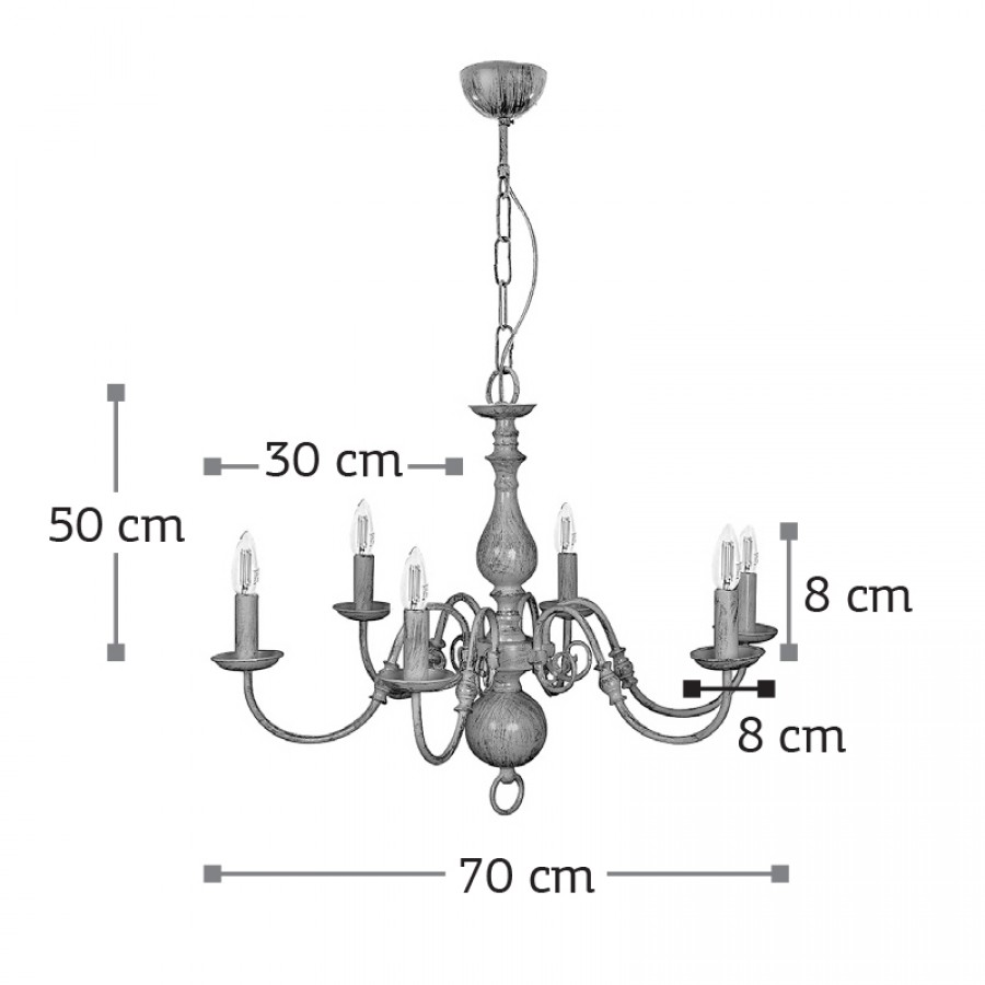 InLight Κρεμαστό φωτιστικό από μέταλλο σε λευκή πατίνα 6XE14 D:70cm (5311-6)