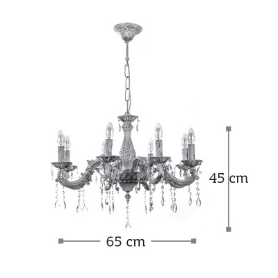 InLight Κρεμαστό φωτιστικό από μέταλλο σε μπεζ πατίνα και κρύσταλλα 8XE14 D:65cm (5304-8)