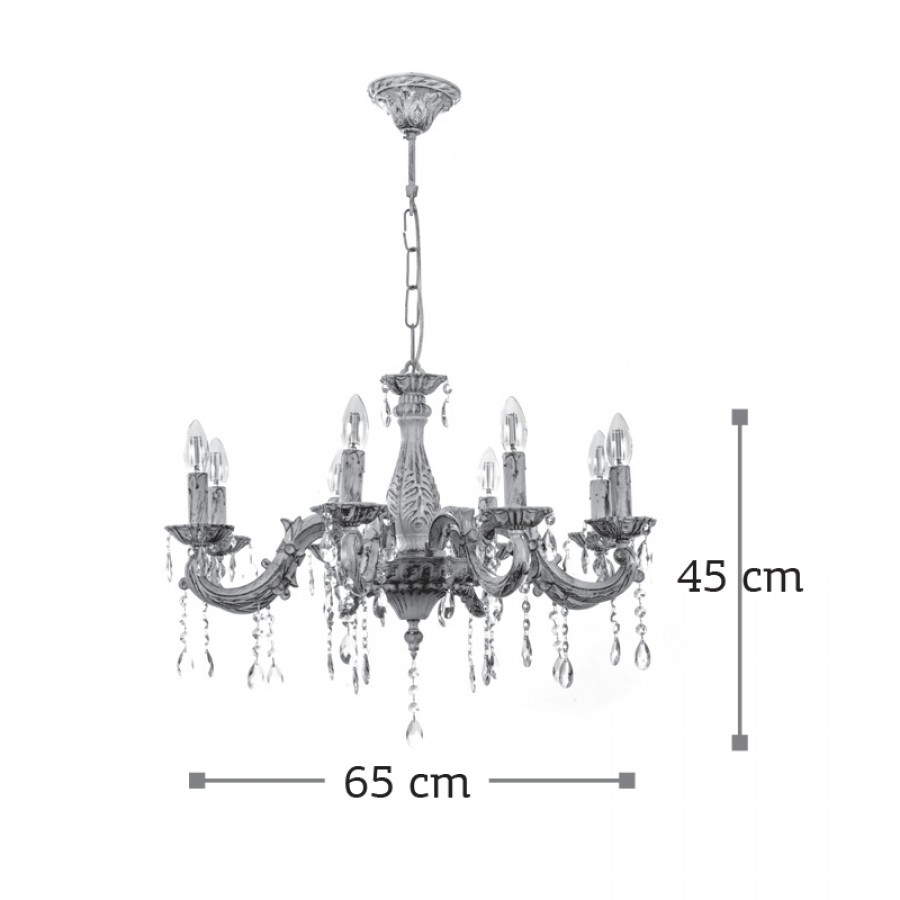 InLight Κρεμαστό φωτιστικό από μέταλλο σε μπεζ πατίνα και κρύσταλλα 8XE14 D:65cm (5304-8)