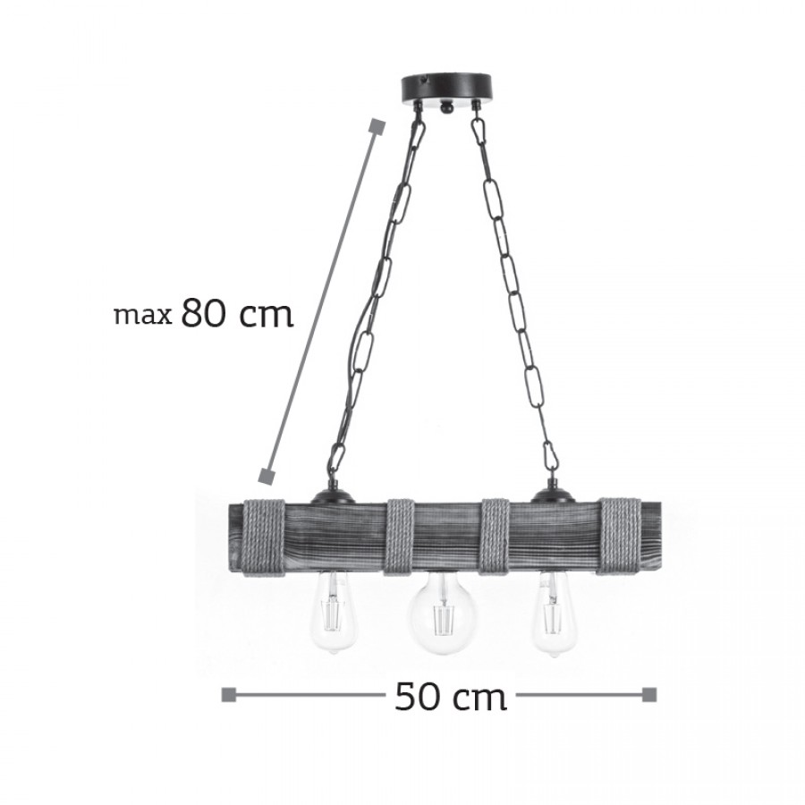 InLight Κρεμαστό φωτιστικό από ξύλο και σχοινί 3XE27 D:50cm (5318-3)