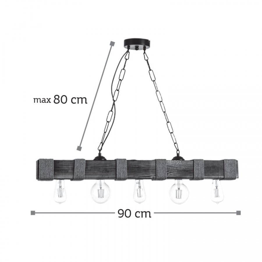 InLight Κρεμαστό φωτιστικό από ξύλο και σχοινί 5XE27 D:90cm (5318-5)