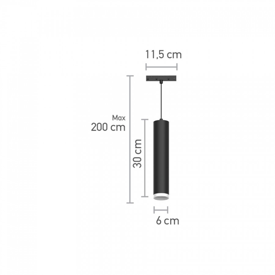 InLight Κρεμαστό φωτιστικό LED 10W 3000K για μαγνητική ράγα σε μαύρη απόχρωση D:6cmX30cm (T02401-BL)
