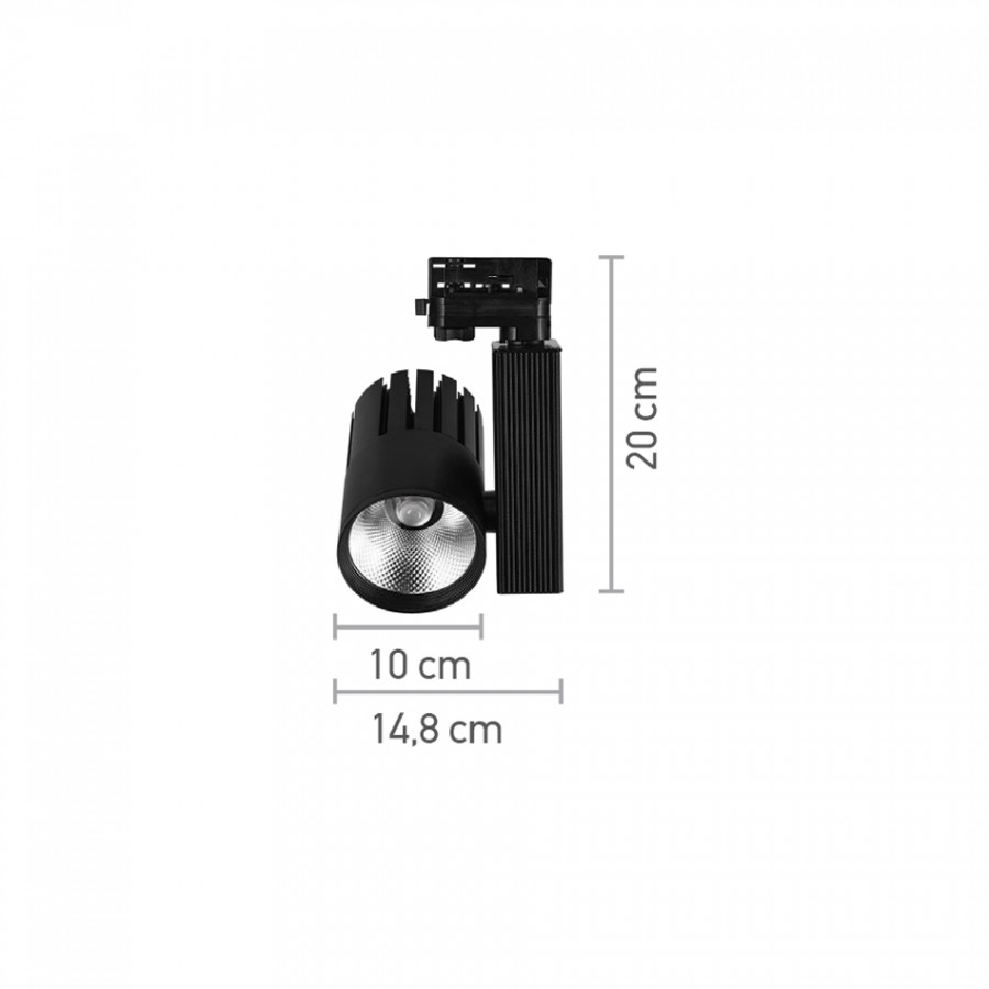 InLight Σποτ τριφασικής ράγας LED 30W 4000K σε μαύρη απόχρωση D:10cmX20cm (T00802-BL)