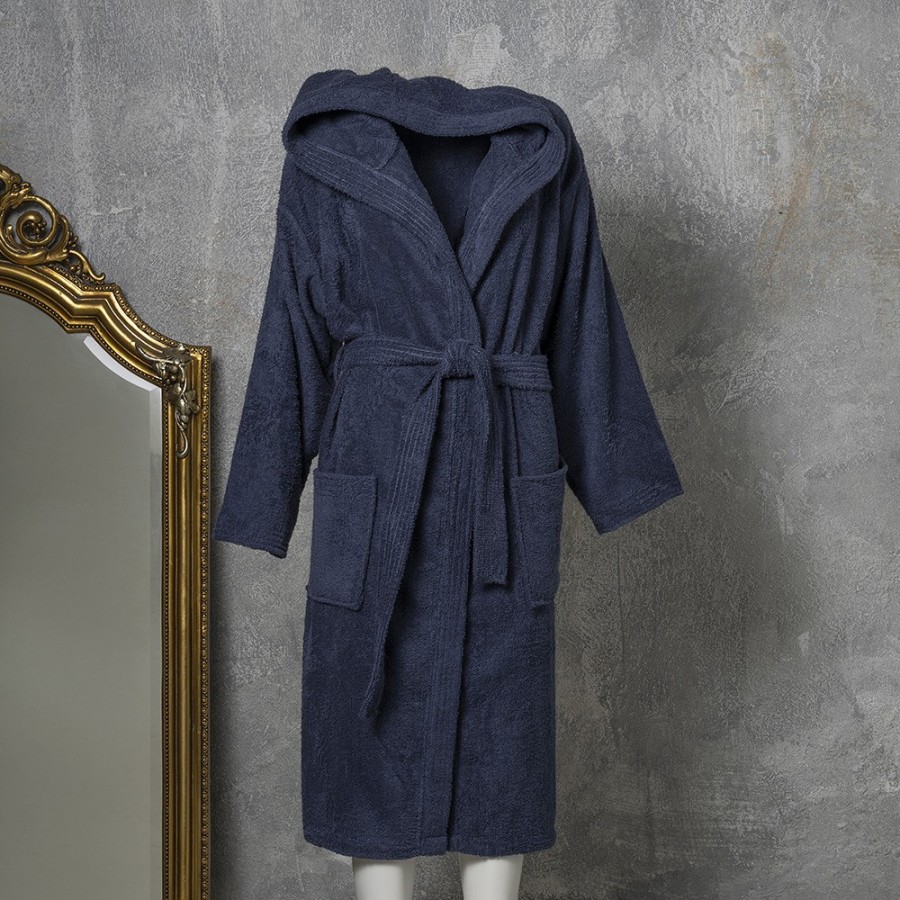 Μπουρνούζι Ενηλίκων Με Κουκούλα Small Navy Blue Liberty Melinen