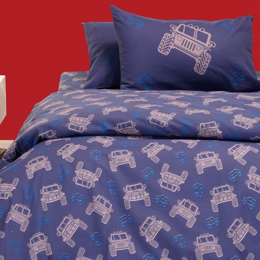 Σετ Σεντόνια Μονά Με λάστιχο Trucks Blue Kids Line 100X200+32 Melinen Σετ Σεντόνια Μονά Με λάστιχο Trucks Blue Kids Line 100X200+32 Melinen