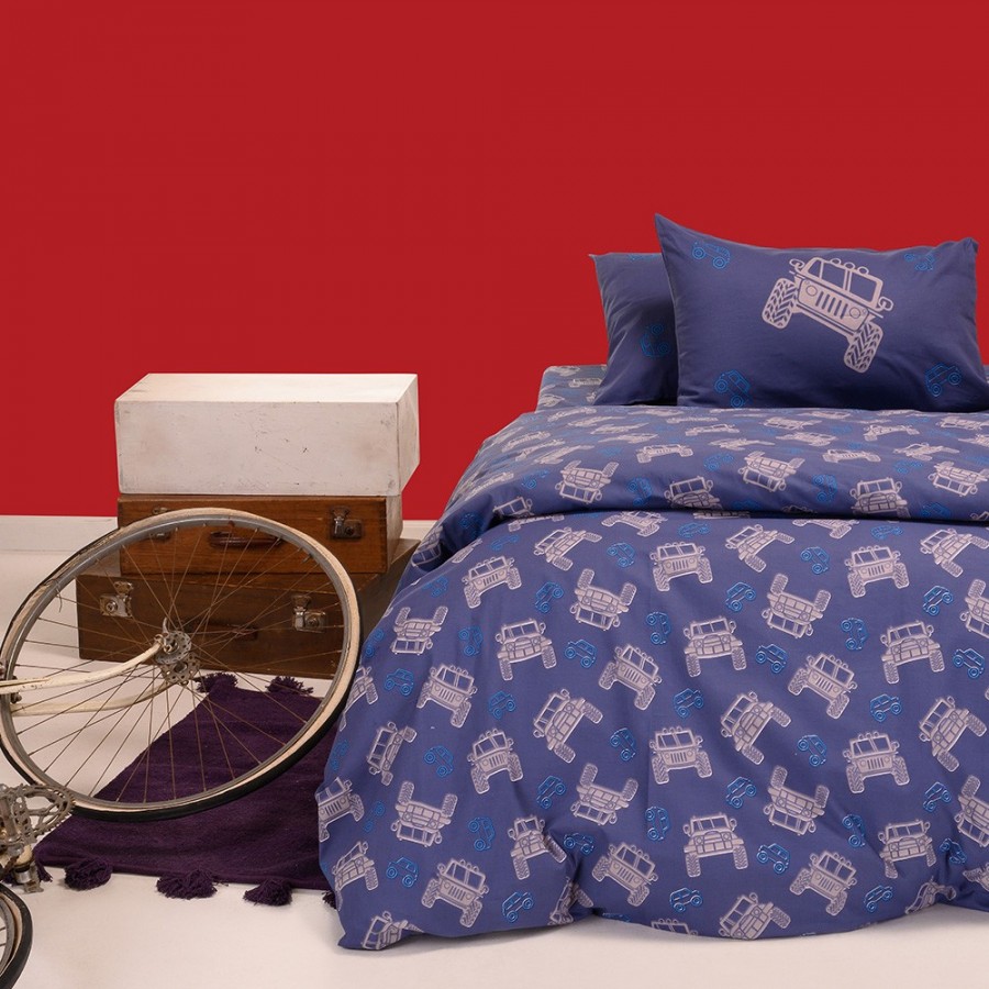 Σετ Σεντόνια Μονά Με λάστιχο Trucks Blue Kids Line 100X200+32 Melinen Σετ Σεντόνια Μονά Με λάστιχο Trucks Blue Kids Line 100X200+32 Melinen