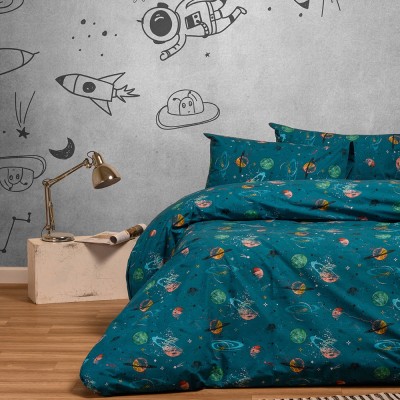 Σετ Κατωσέντονο Και Μαξιλαροθήκη Ημίδιπλο Με λάστιχο Interstellar Petrol Kids Line Mini 120X200+32 Melinen