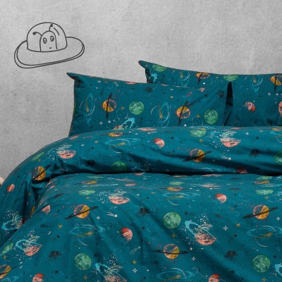 Σετ Κατωσέντονο Και Μαξιλαροθήκη Ημίδιπλο Με λάστιχο Interstellar Petrol Kids Line Mini 120X200+32 Melinen