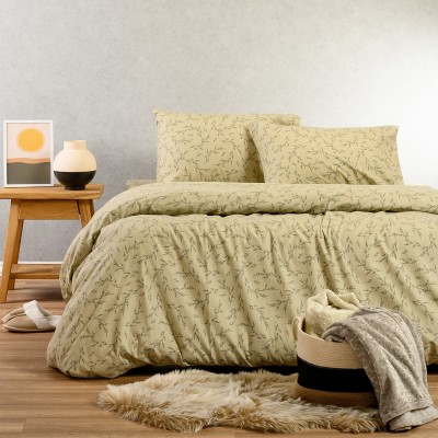 Σετ Σεντόνια Φανελένια King Size Με λάστιχο Poppy Pastel Olive 180X200+30 Melinen
