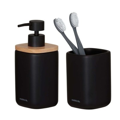 Mind black set δοχείο κρεμοσάπουνου 200 ml & ποτήρι οδοντόβουρτσας Sealskin