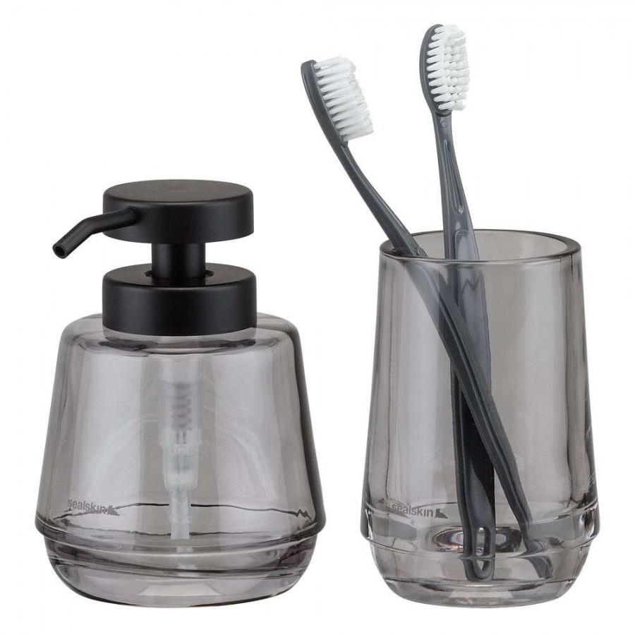 Mood grey set δοχείο κρεμοσάπουνου 380 ml & ποτήρι οδοντόβουρτσας Sealskin
