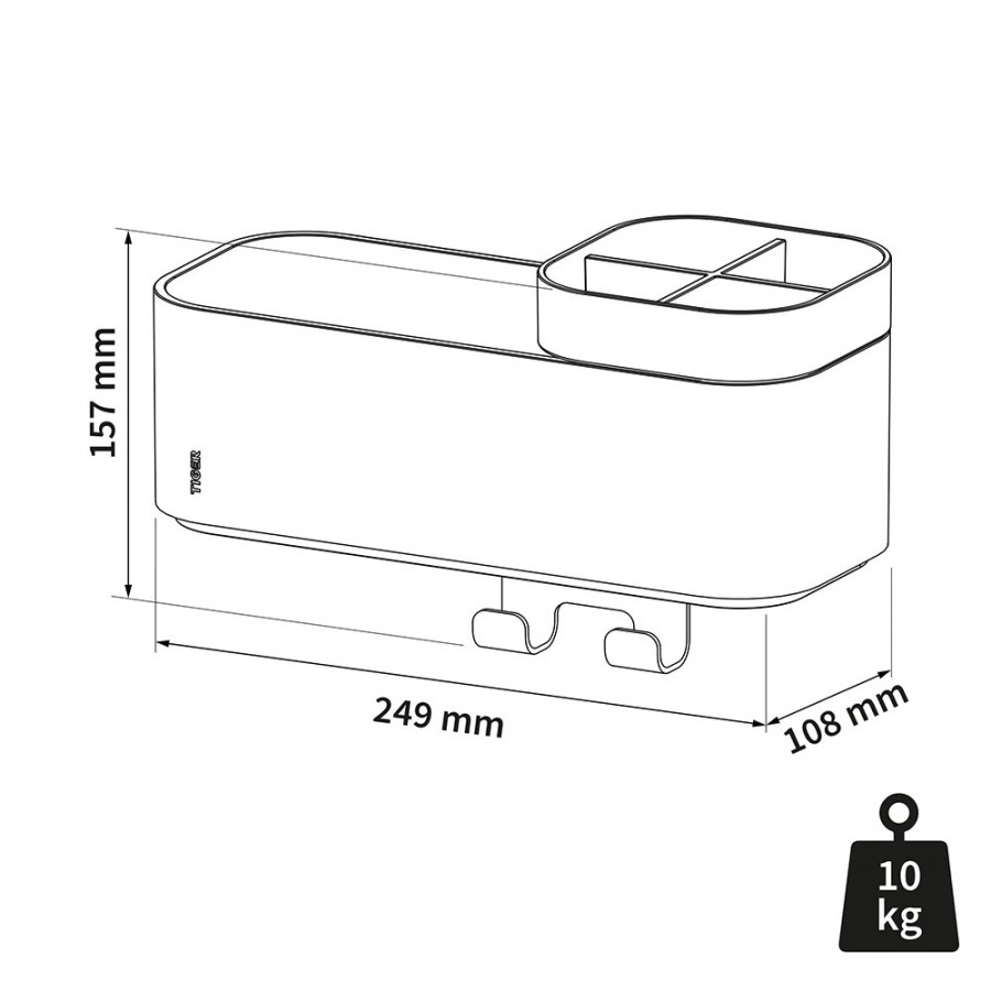 2-Store Επιτοίχιο Ράφι με Θήκες και Κρεμάστρες 25 cm Black Tiger