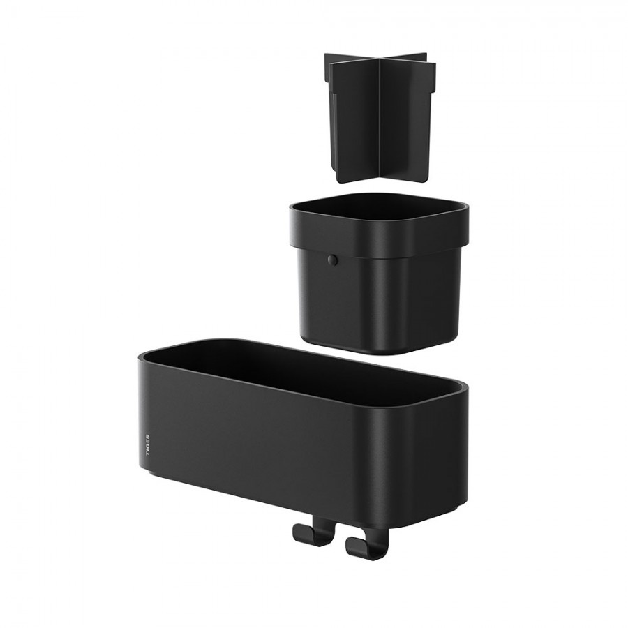 2-Store Επιτοίχιο Ράφι με Θήκες και Κρεμάστρες 25 cm Black Tiger