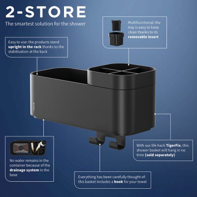 2-Store Επιτοίχιο Ράφι με Θήκες και Κρεμάστρες 25 cm Black Tiger