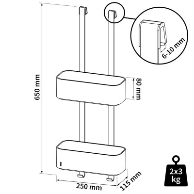 2-Store Ράφια με Κρεμάστρα 25 cm Black Tiger