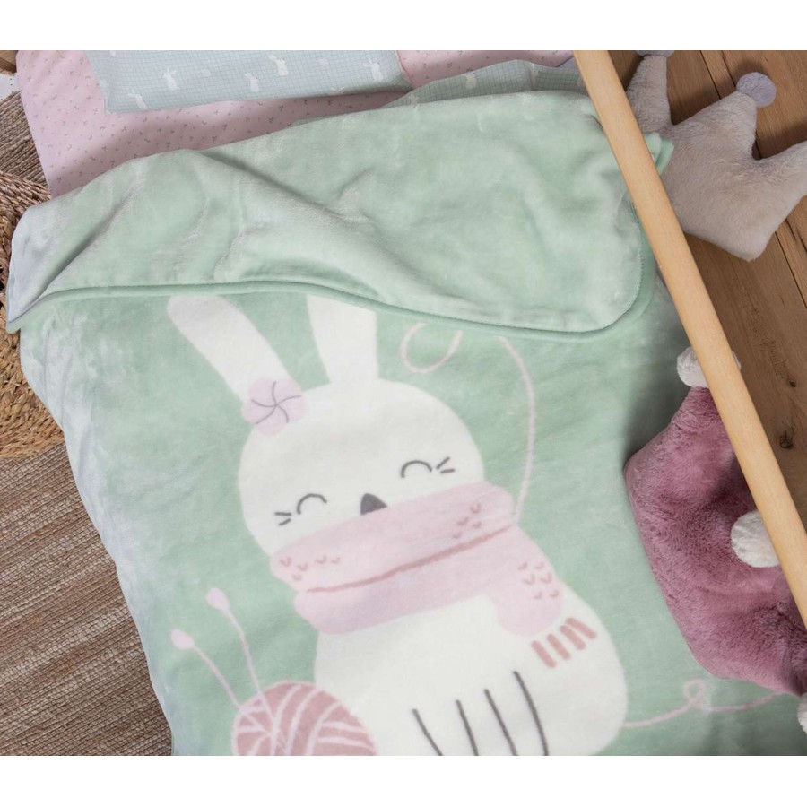 Βρεφικη Κουβερτα Αγκαλιασ I Love Bunnies 75X100 Pistachio