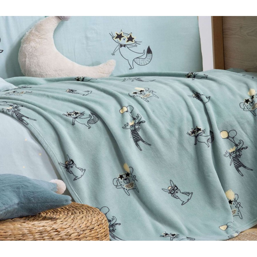 Βρεφικη Κουβερτα Fleece Αγκαλιασ Party Animals 75Χ110 Green