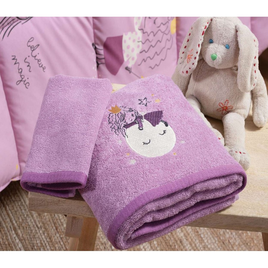 Παιδικεσ Πετσετεσ Σετ 2Τμχ Magic On The Moon Mauve Παιδικεσ Πετσετεσ Σετ 2Τμχ Magic On The Moon Mauve