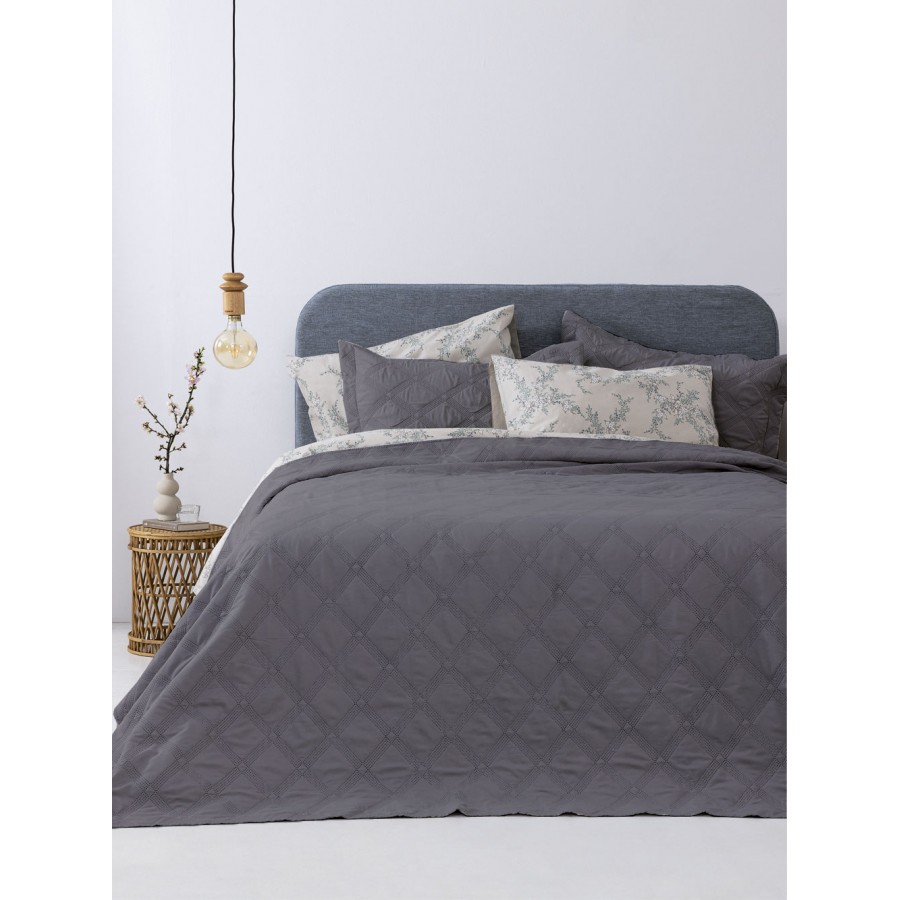 Σετ Κουβερλί King Size 3Τμχ Ifigeneia Grey 260X240 Palamaiki