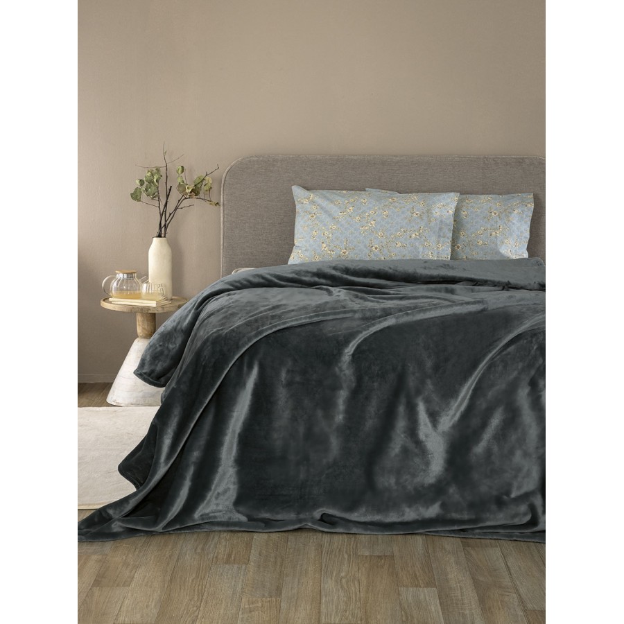 Κουβέρτα Fleece Υπέρδιπλη Lucy Lucy Coal 220X240 Palamaiki